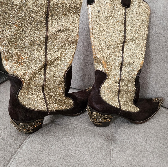 Giuseppe Zanotti Glitter & Pony Hair Western Boots 9 B Cowgirl Y2k - Picture 5 of 7